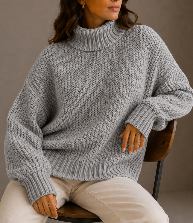 Women's Oversized Chunky Knit Jumper with Roll Neck