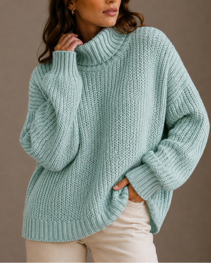 Women's Oversized Chunky Knit Jumper with Roll Neck