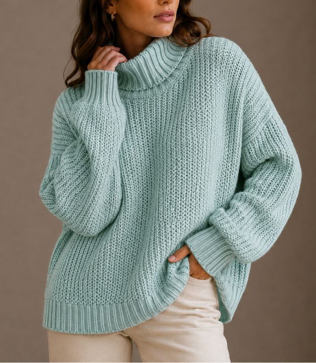 Women's Oversized Chunky Knit Jumper with Roll Neck