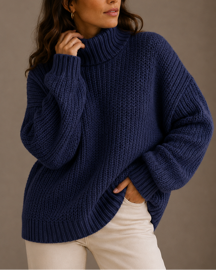 Women's Oversized Chunky Knit Jumper with Roll Neck