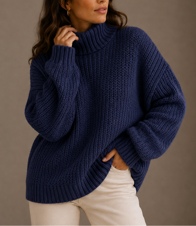 Women's Oversized Chunky Knit Jumper with Roll Neck