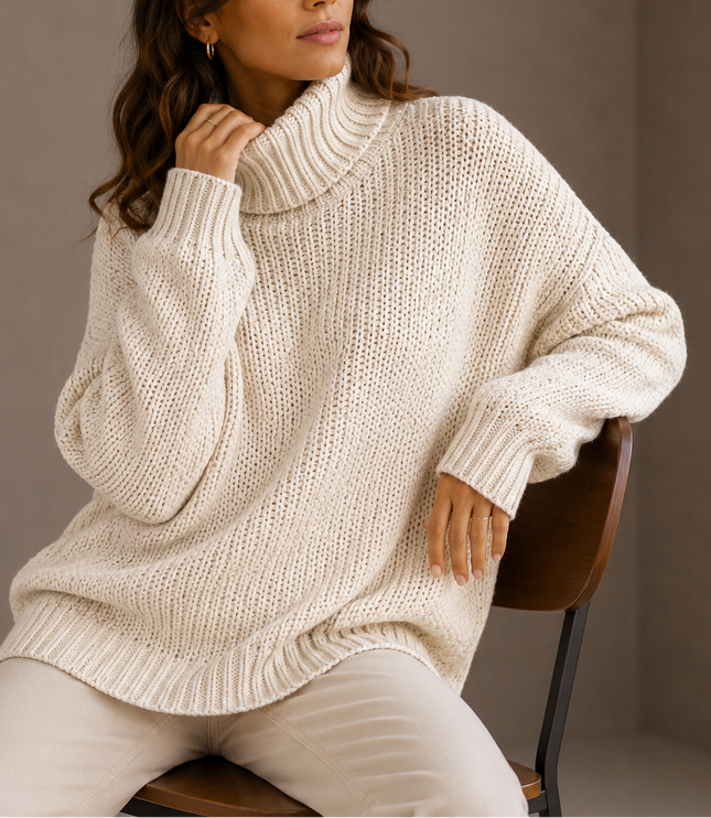 Women's Oversized Chunky Knit Jumper with Roll Neck