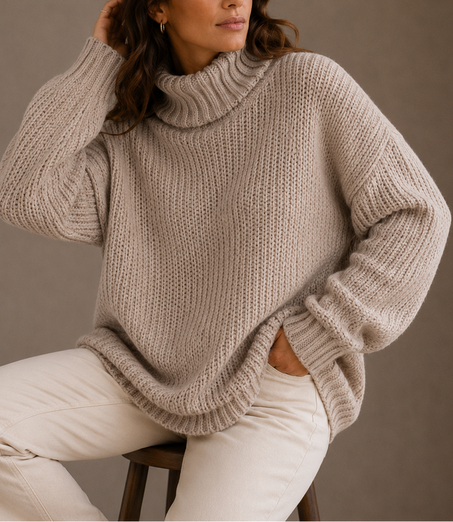 Women's Oversized Chunky Knit Jumper with Roll Neck