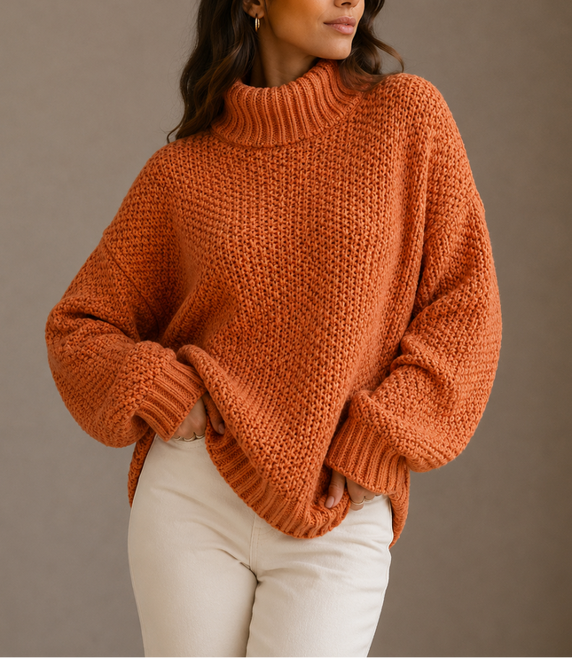 Women's Oversized Chunky Knit Jumper with Roll Neck