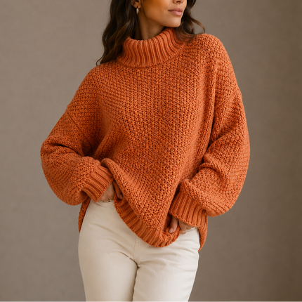 Women's Oversized Chunky Knit Jumper with Roll Neck