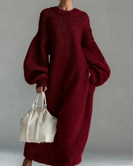 Adara | Women's Oversized Knit Sweater Maxi Dress - Taupe - Image 3