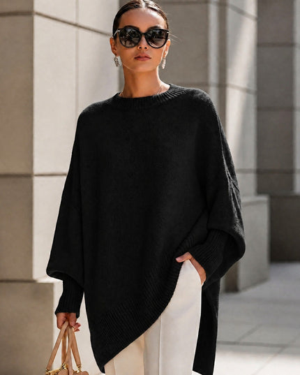 Women's Oversized Crew Neck Jumper with Asymmetric Hem