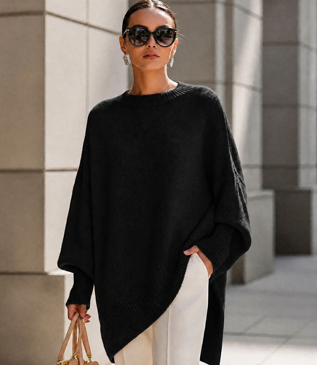 Women's Oversized Crew Neck Jumper with Asymmetric Hem
