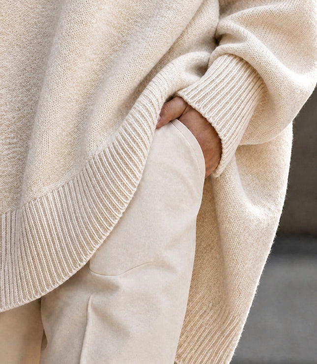 Women's Oversized Crew Neck Jumper with Asymmetric Hem