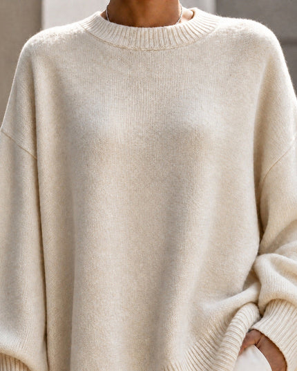 Women's Oversized Crew Neck Jumper with Asymmetric Hem