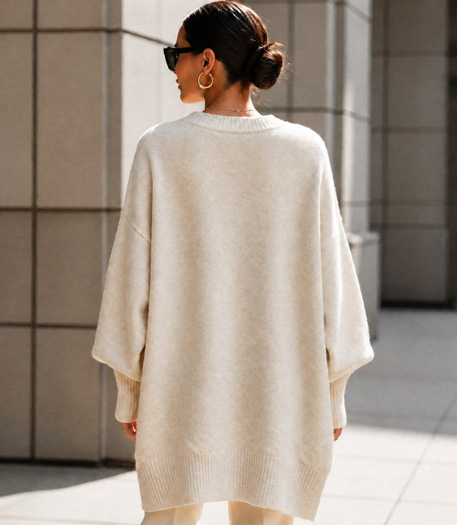 Women's Oversized Crew Neck Jumper with Asymmetric Hem