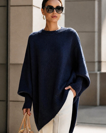 Women's Oversized Crew Neck Jumper with Asymmetric Hem
