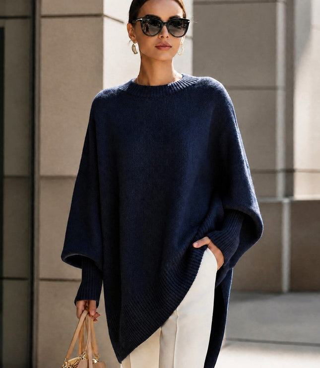 Women's Oversized Crew Neck Jumper with Asymmetric Hem
