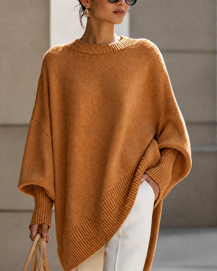 Women's Oversized Crew Neck Jumper with Asymmetric Hem
