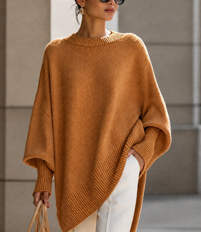 Women's Oversized Crew Neck Jumper with Asymmetric Hem
