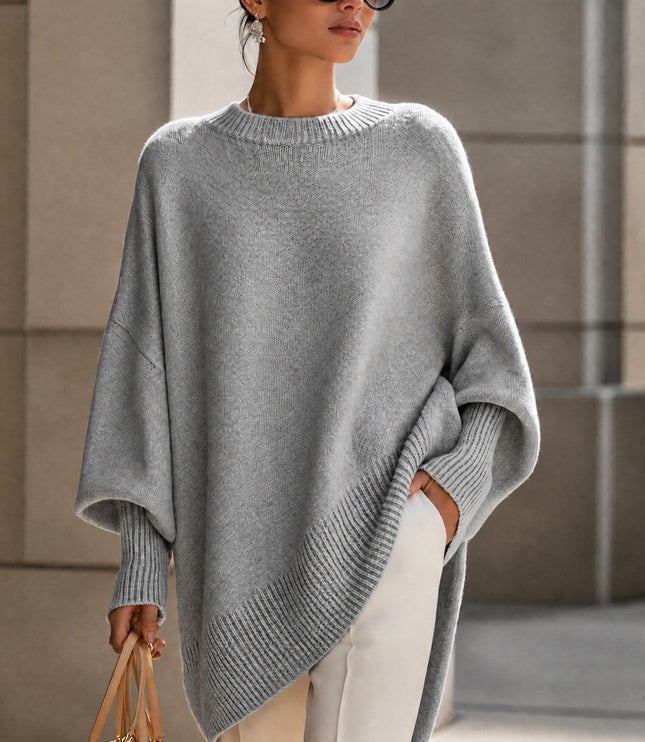 Women's Oversized Crew Neck Jumper with Asymmetric Hem