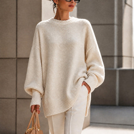 Women's Oversized Crew Neck Jumper with Asymmetric Hem