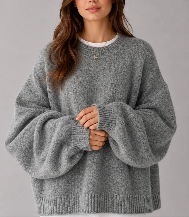 Women's Oversized Crew Neck Jumper with Balloon Sleeves