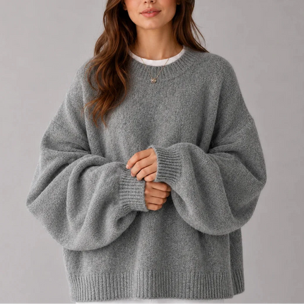 Women's Oversized Crew Neck Jumper with Balloon Sleeves
