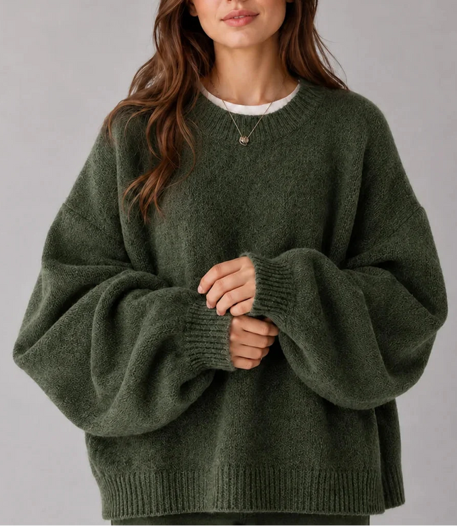 Women's Oversized Crew Neck Jumper with Balloon Sleeves