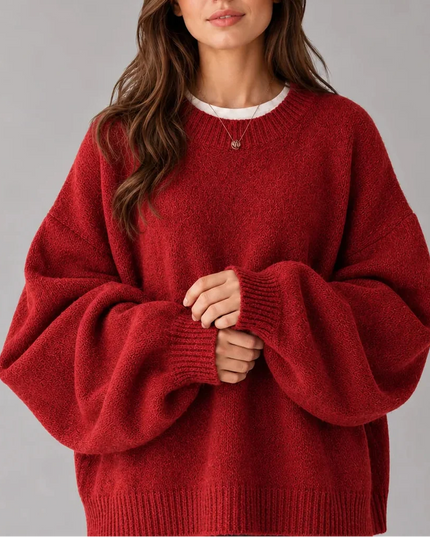 Women's Oversized Crew Neck Jumper with Balloon Sleeves
