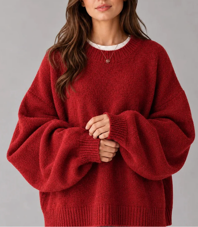 Women's Oversized Crew Neck Jumper with Balloon Sleeves
