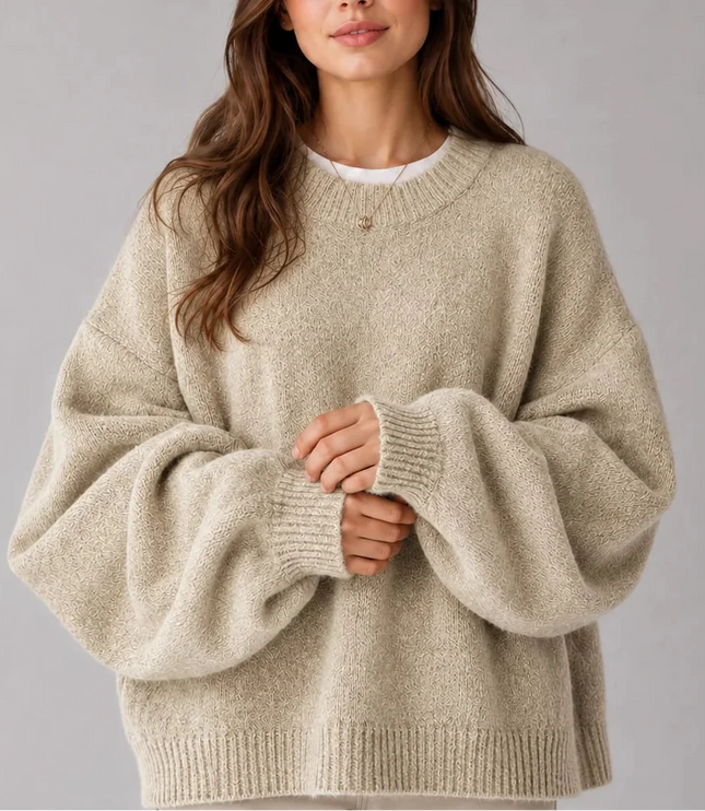 Women's Oversized Crew Neck Jumper with Balloon Sleeves