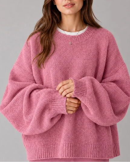 Women's Oversized Crew Neck Jumper with Balloon Sleeves