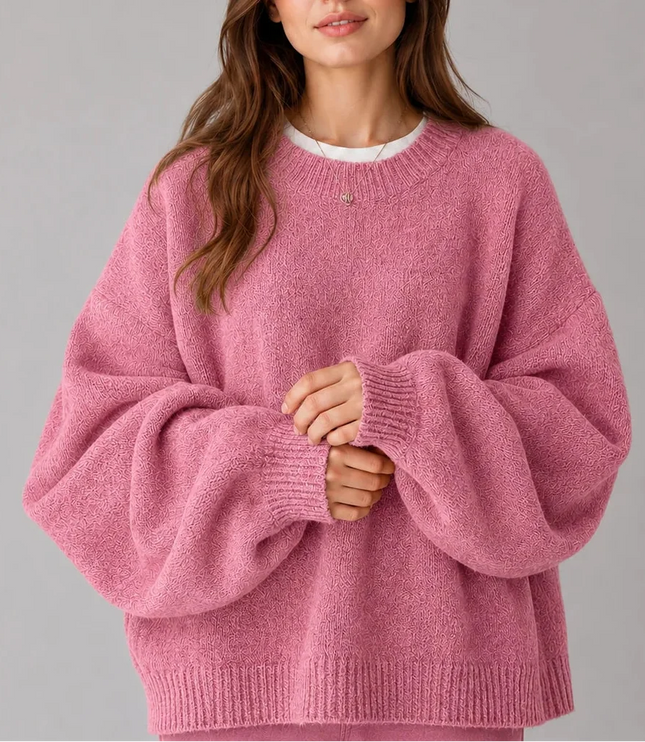 Women's Oversized Crew Neck Jumper with Balloon Sleeves