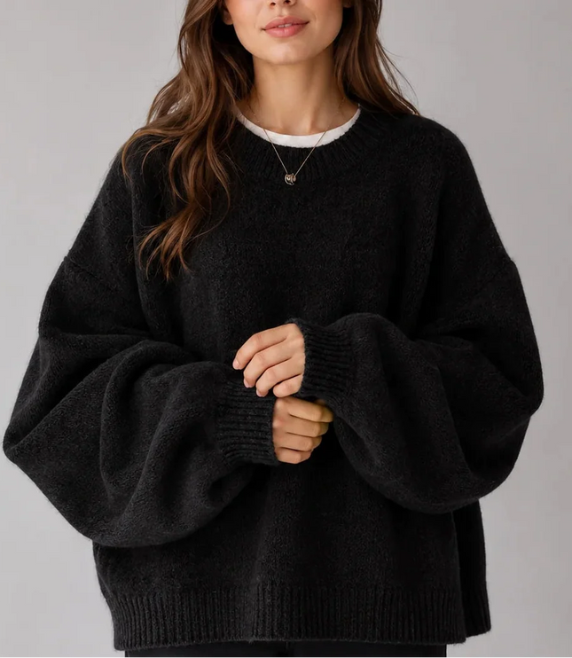Women's Oversized Crew Neck Jumper with Balloon Sleeves