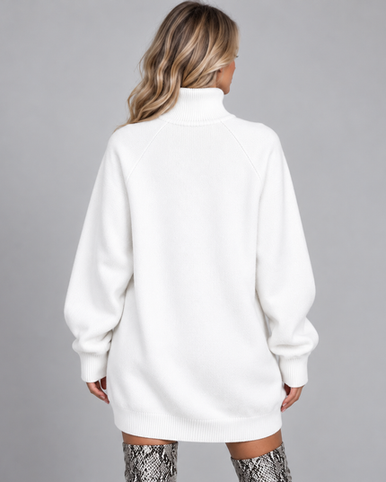 Women's Oversized High Neck Jumper Dress with Raglan Sleeves