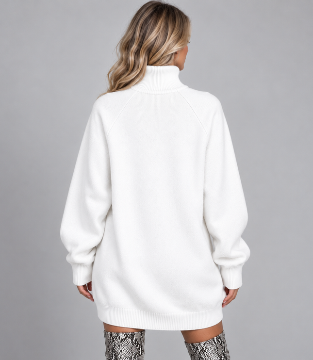 Women's Oversized High Neck Jumper Dress with Raglan Sleeves