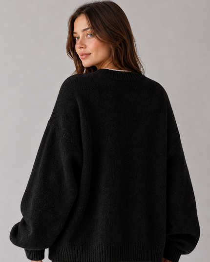 Women's Oversized Jumper with Balloon Sleeves and Crew Neck