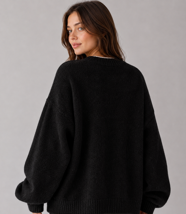 Women's Oversized Jumper with Balloon Sleeves and Crew Neck