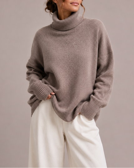 Women's Oversized Jumper with Dropped Shoulders and Roll Neck