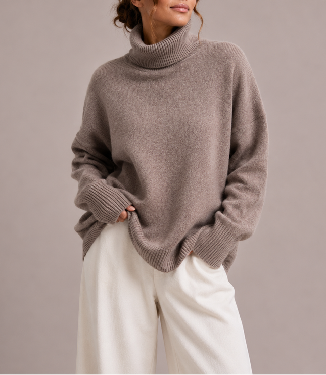 Women's Oversized Jumper with Dropped Shoulders and Roll Neck