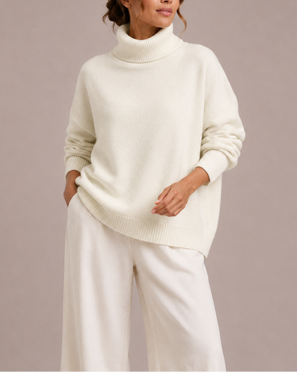 Women's Oversized Jumper with Dropped Shoulders and Roll Neck