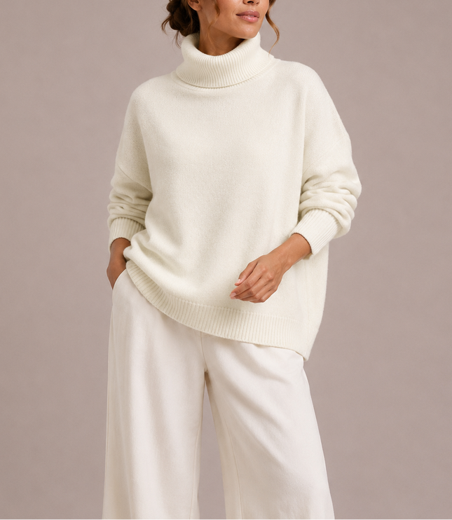 Women's Oversized Jumper with Dropped Shoulders and Roll Neck