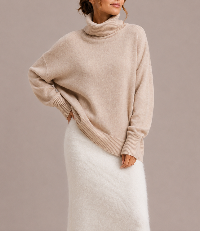 Women's Oversized Jumper with Dropped Shoulders and Roll Neck