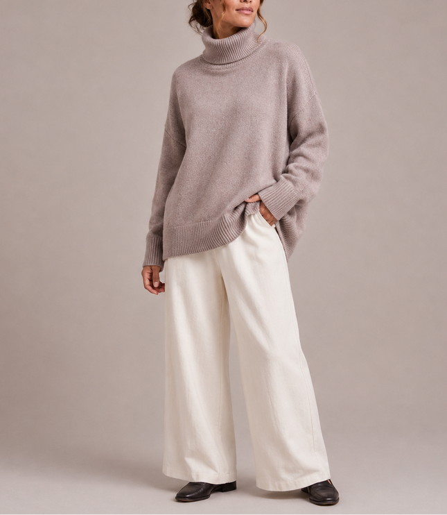 Women's Oversized Jumper with Dropped Shoulders and Roll Neck