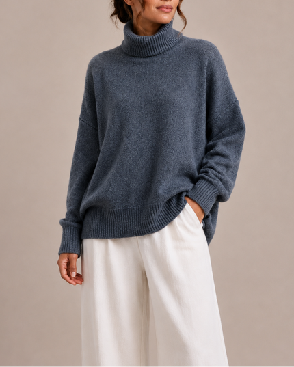 Women's Oversized Jumper with Dropped Shoulders and Roll Neck