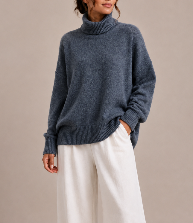 Women's Oversized Jumper with Dropped Shoulders and Roll Neck