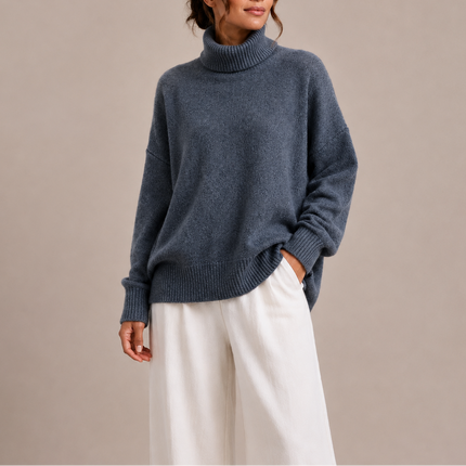 Women's Oversized Jumper with Dropped Shoulders and Roll Neck