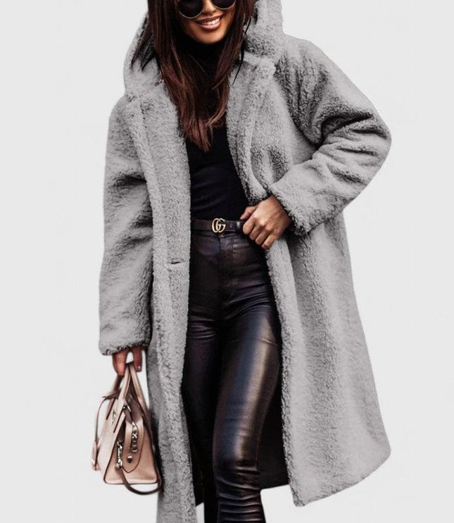 Women's Jacket Oversized Long Teddy Fleece Winter Coat - Gray