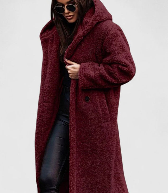 Women's Jacket Oversized Long Teddy Fleece Winter Coat - Red