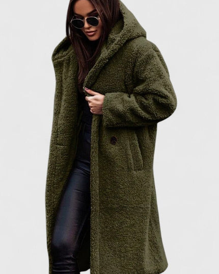 Women's Jacket Oversized Long Teddy Fleece Winter Coat - Green