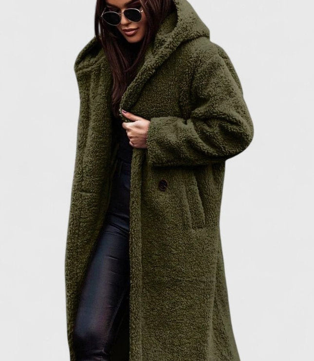 Women's Jacket Oversized Long Teddy Fleece Winter Coat - Green