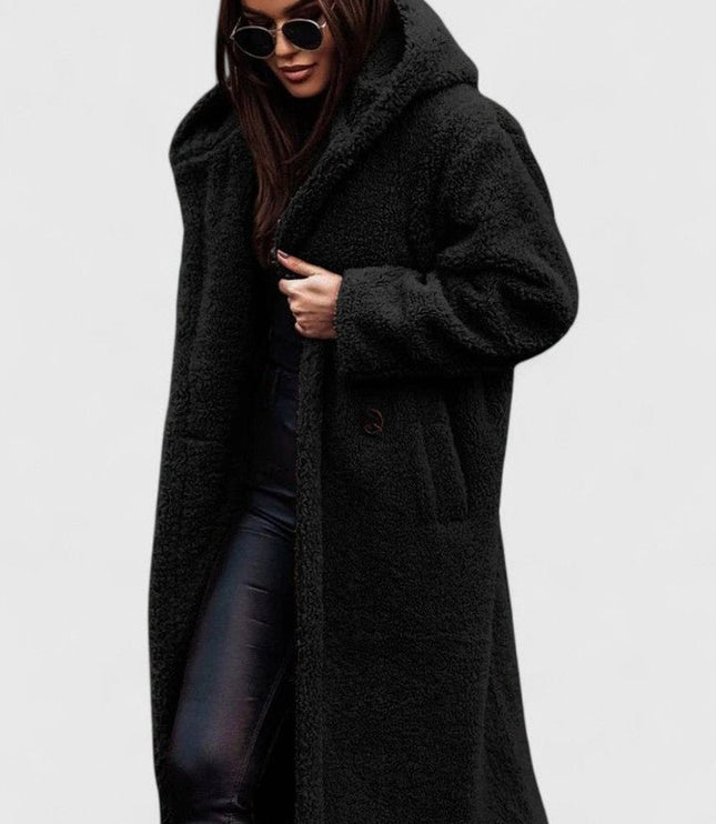 Women's Jacket Oversized Long Teddy Fleece Winter Coat - Black