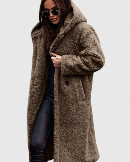 Women's Jacket Oversized Long Teddy Fleece Winter Coat - Khaki