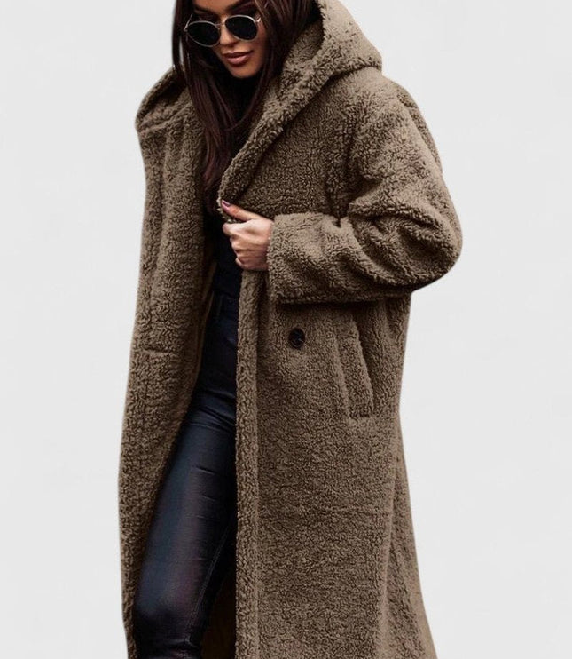 Women's Jacket Oversized Long Teddy Fleece Winter Coat - Khaki